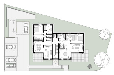 Lageplan mit Grundriss Erdgeschoss